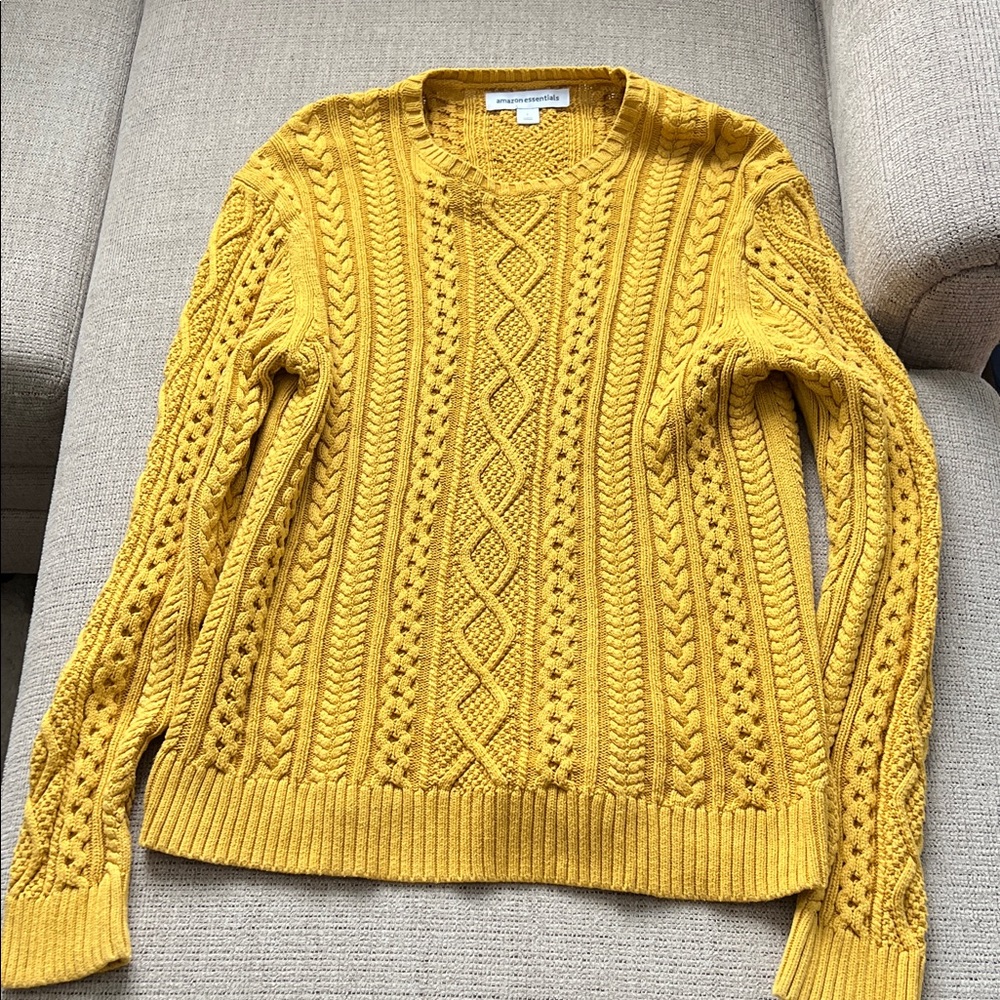 Amazon Essentials Mustard Cable Knit Sweater